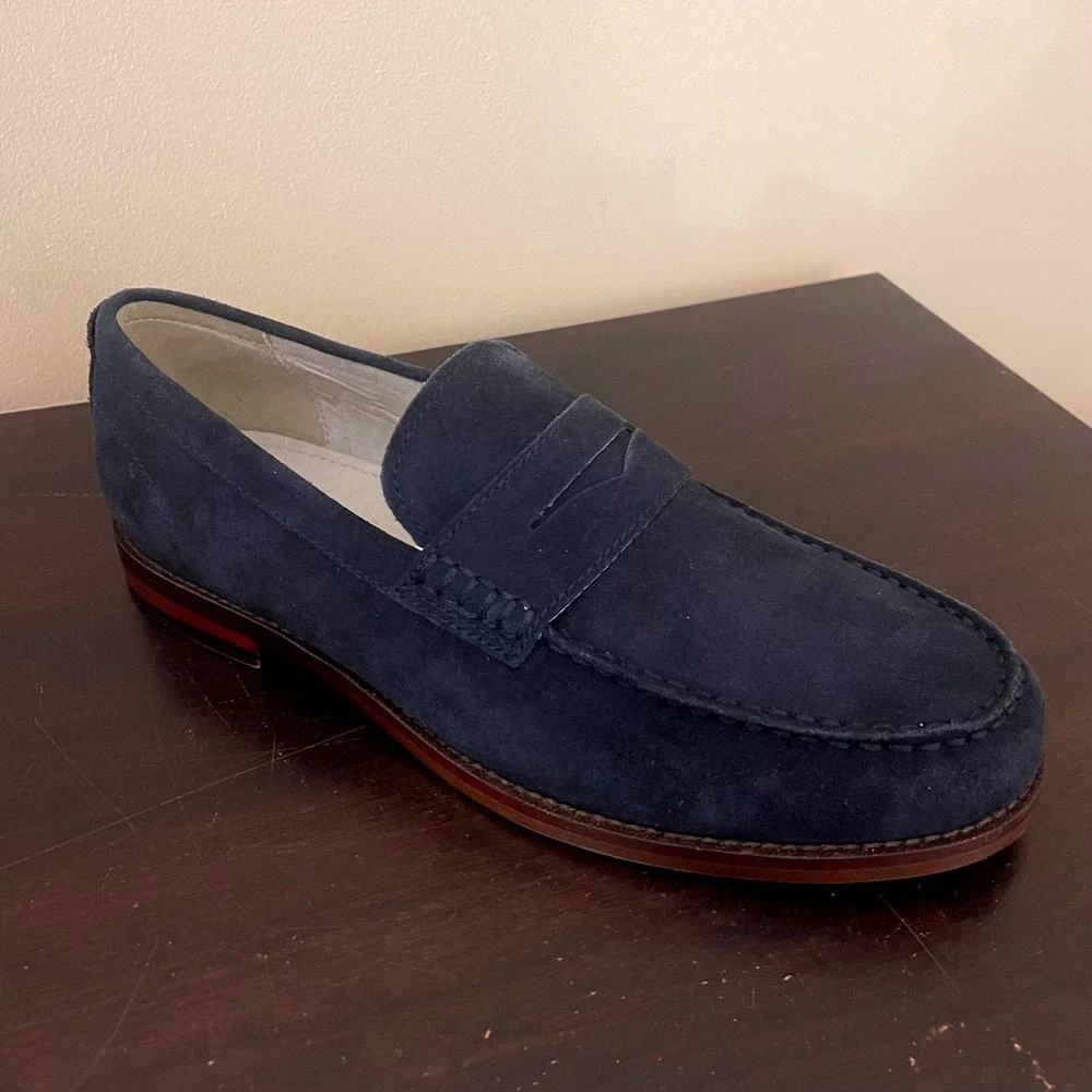 Banana Republic Mens Navy Blue Suede Penny Loafers Dress Shoes 888895 Size 9‎